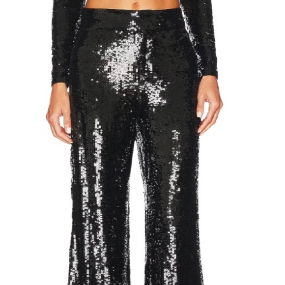 REVOLVE Pants - REVOLVE Alice & Olivia Sequin Dylan Stretch Flare Pants Black Rare HTF